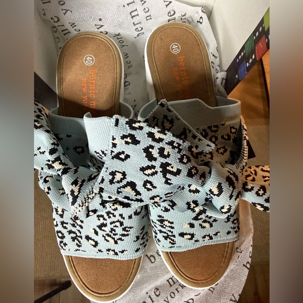 BERNIE MEV NY VENTI FREESIA BLUE LEOPARD PRINT LARGE BOW WEDGE HEEL - SIZE 40/9 - Picture 5 of 12